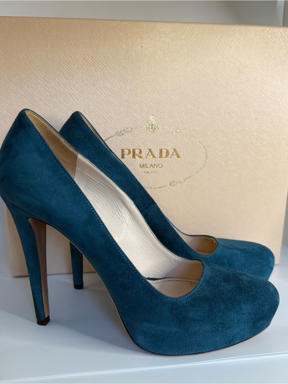 Prada Teal Suede High Heel Pumps - Deep Teal